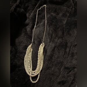 J Crew Long Silver Necklace with Elegant Pearl Cascades
